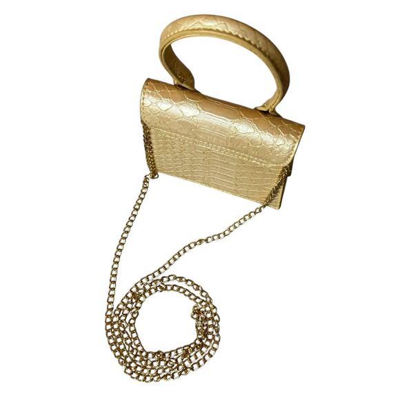 Snakeskin Print Mini Purse Top Handle Bag with Crossbody Strap Gold Handbag - Picture 3 of 12